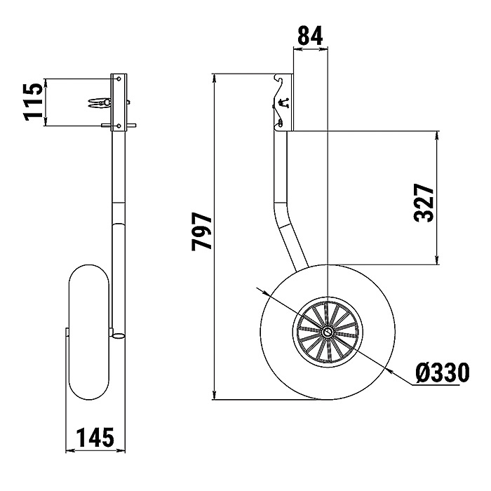 Комплект колес транцевых откидных с защелкой для НЛ типа "Ротан" усиленных 330 мм в интернет-магазине Снегоход Буран