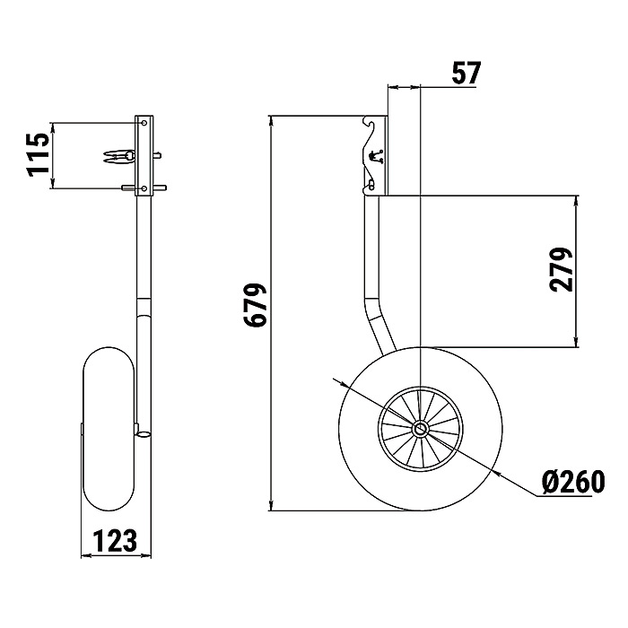 Комплект колес транцевых откидных с защелкой для НЛ типа "Ротан" 260 мм в интернет-магазине Снегоход Буран